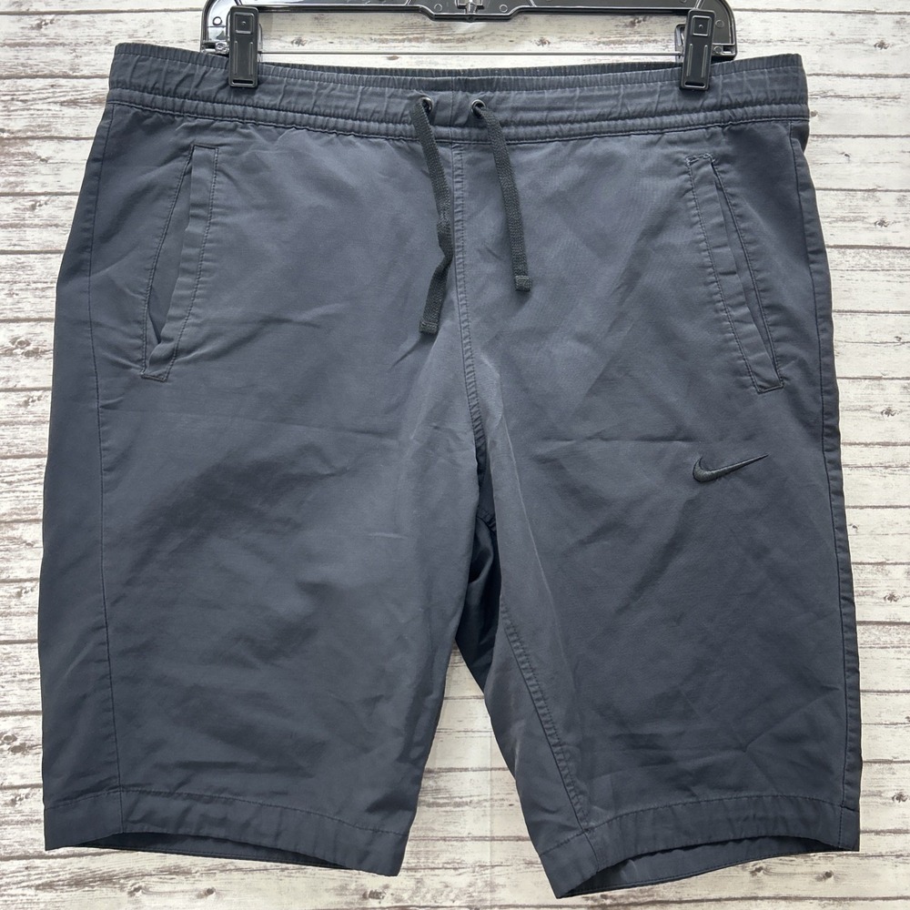 Nike Mens M Sportswear Shorts Woven Drawstring Elastic Flat Black 9.5" Inseam